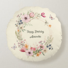 Vackra Blommigten Ålder och fjärilar Rund Kudde