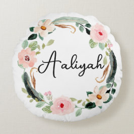 Vackra Blommigten Wandeand Namn Monogram Rund Kudde