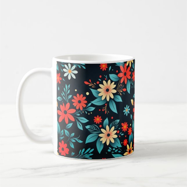 Vackra blommor blomster mönster kaffemugg (Vänster)
