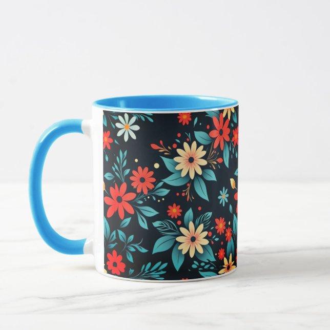 Vackra blommor blomster mönster mugg (Vänster)