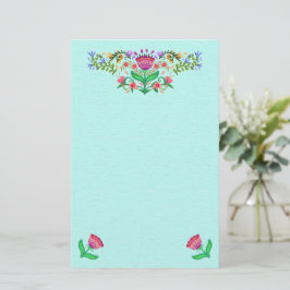 Vackra blommor Boho Stil Rosa på Aqua Brevpapper