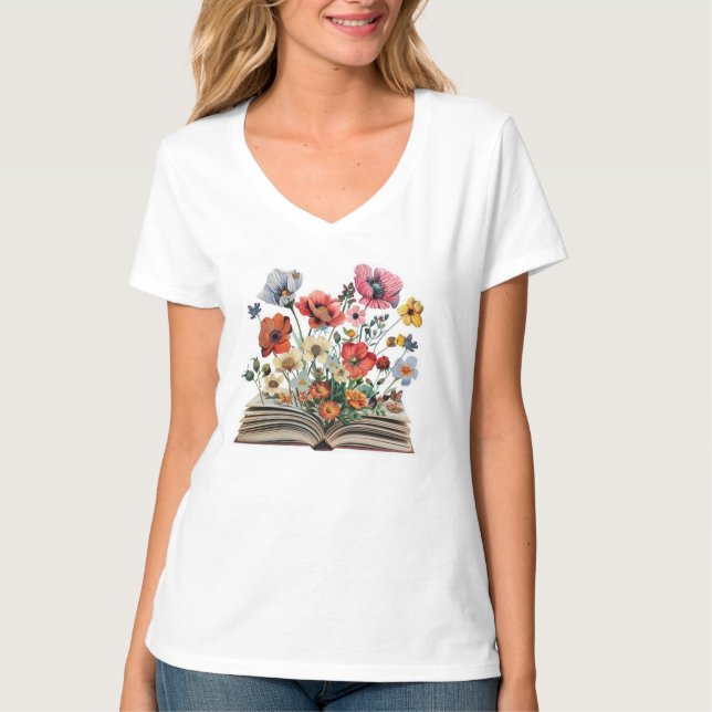 Vackra blommor från en bok Läsare Författare T Shirt (Framsida)