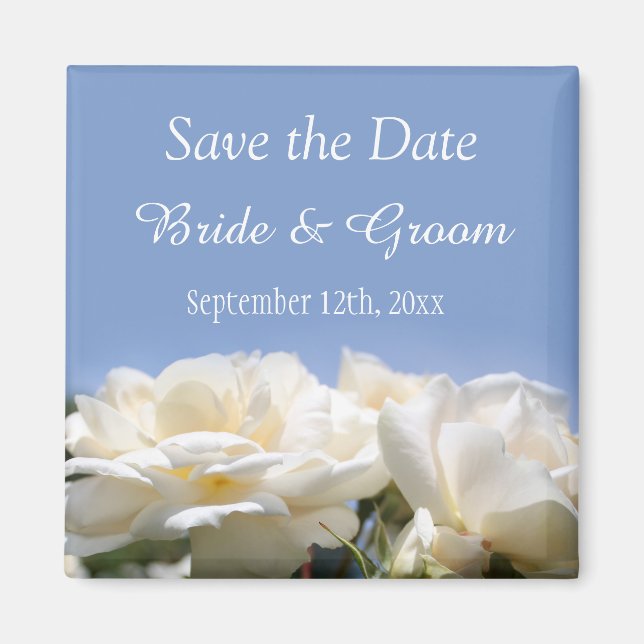 vackra blommor från vit ros räddar datumet bröllop magnet (Framsidan)