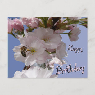 Vackra Blommor & Glad Födelsedag Postkort med Bi Vykort