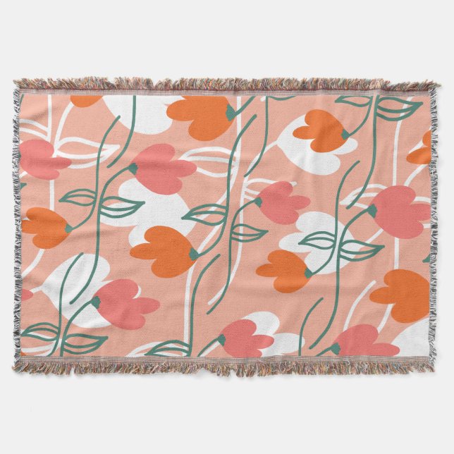 Vackra blommor Handritat botaniskt mönster Orange Filt (Framsidan)
