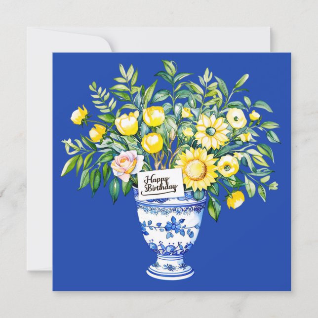 Vackra blommor i vas. Akvareller. Födelsedag Julkort (Framsida)