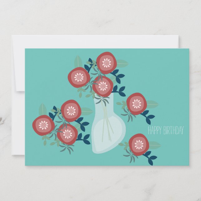 Vackra blommor i vas födelsedagsgratulationskort kort (Framsida)