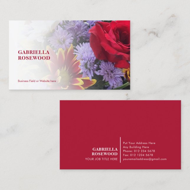 Vackra blommor med vit övertoning visitkort (Fram/baksida)