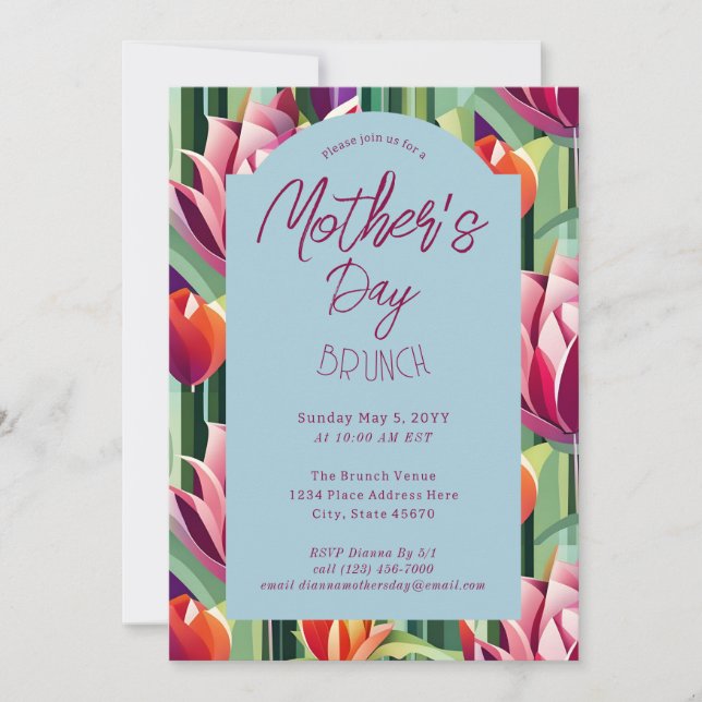Vackra blommor Mors dag Brunch Blå Inbjudningar (Framsida)