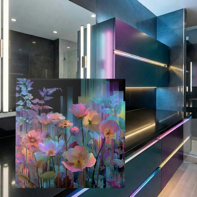 Vackra blommor neonkonst kakelplatta (Skapare uppladdad)