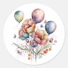 Vackra blommor och ballonger Stickers Runt Klistermärke