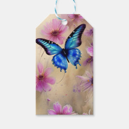 Vackra blommor och fjäril presentetikett