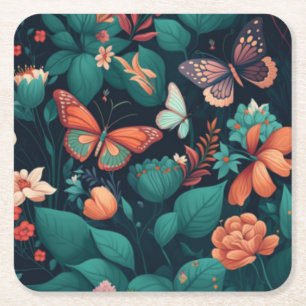 Vackra blommor och fjärilar i djungeln underlägg papper kvadrat