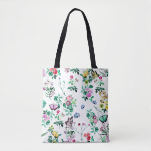 Vackra blommor och fjärilar tygkasse