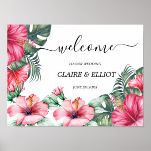 Vackra blommor och handflatan löv, blommigtens ele poster