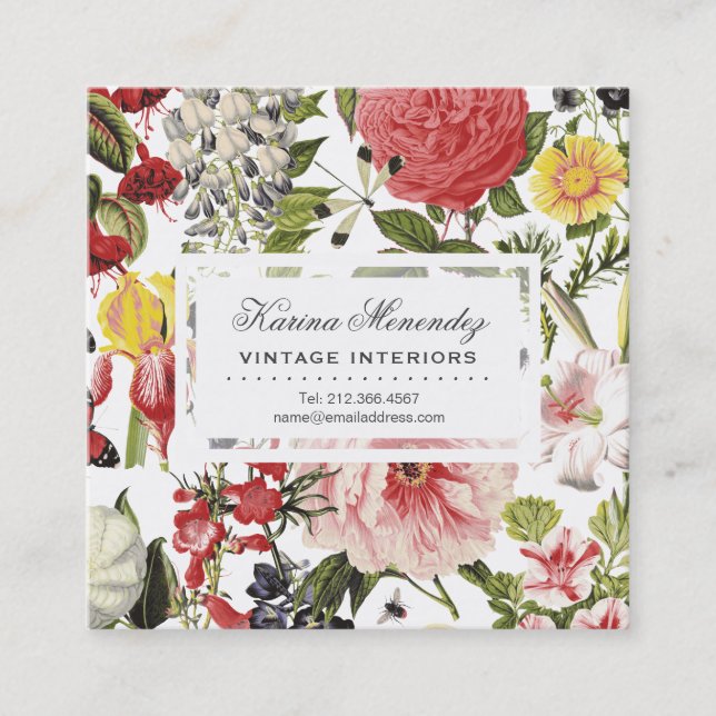 Vackra blommor och Insektra Garden-Blommigten Fyrkantigt Visitkort (Framsida)