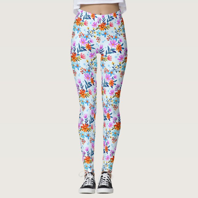 Vackra blommor och Löv Mönster Leggings (Framsida)