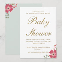 Vackra blommor och mintgrön baby shower
