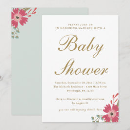 Vackra blommor och mintgrön baby shower inbjudningar