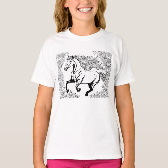 Vackra blommor och Pony Paint a T Shirt (Framsida)
