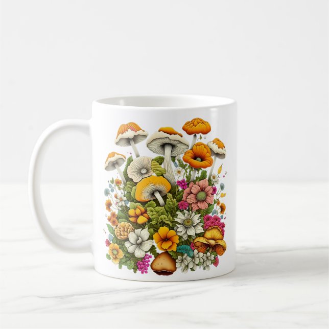Vackra blommor och svampar kaffemugg (Vänster)