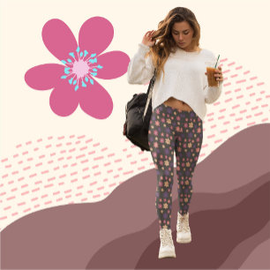 Vackra blommor på mörkens bruna bakgrund Mönster Leggings