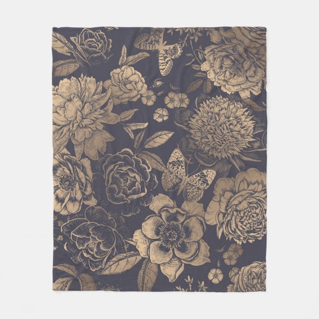 Vackra blommor, ponnyer, ro och fjärilar.  fleecefilt (Framsidan)