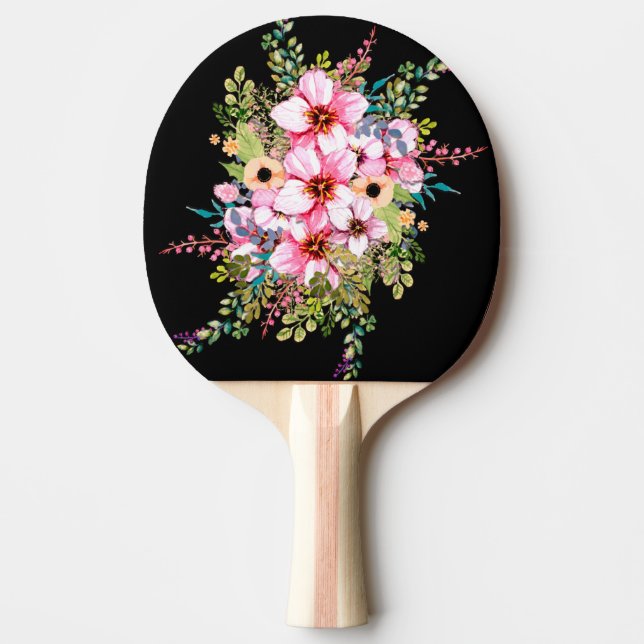 Vackra blommor poppar av svart pingisracket (Framsidan)