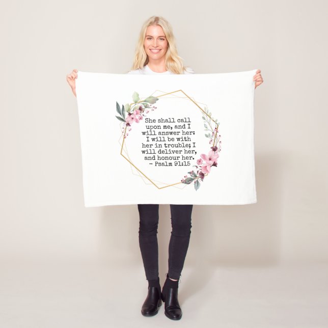 Vackra blommor Psalm 91 Fleece Blanket (På plats)