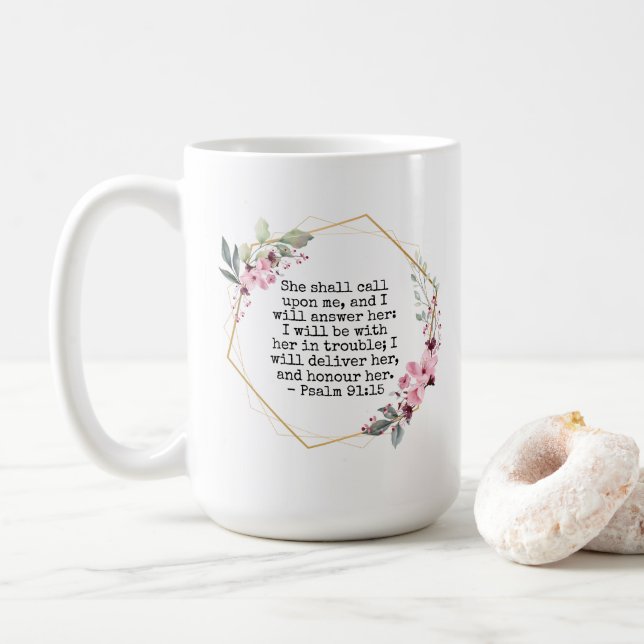 Vackra blommor Psalm 91 Kaffe Mugg (Med munk)