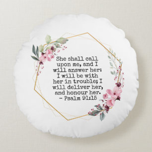 Vackra blommor Psalm 91 Rund fyllning Kudde