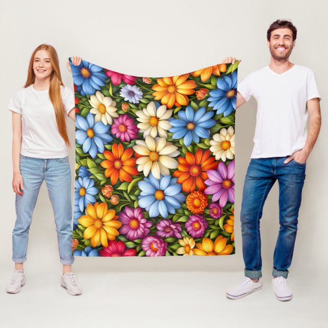 Vackra blommor, starkt färgade fleecefilt (På plats)