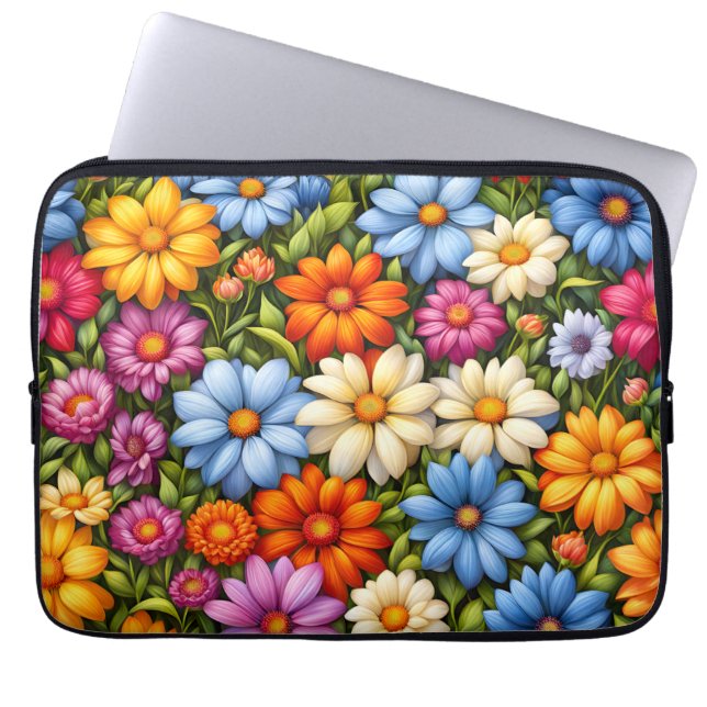 Vackra blommor, starkt färgade, laptop fodral (Framsidan)