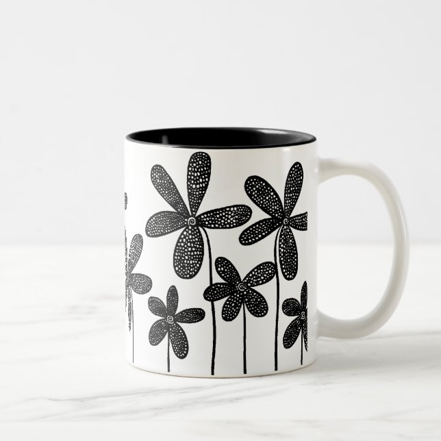 Vackra blommor - svart och vitt Två-Tonad mugg (Höger)