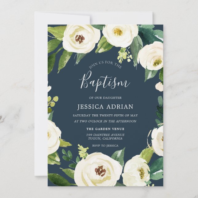 Vackra blommor Turkvoise Baptism Inbjudan (Framsida)