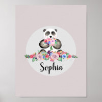 Vackra blommor Vattenfärg Panda och namn för tjeje