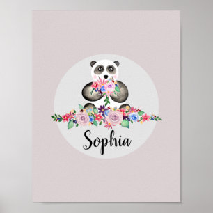 Vackra blommor Vattenfärg Panda och namn för tjeje Poster