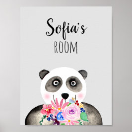 Vackra blommor Vattenfärg Panda och namn Poster