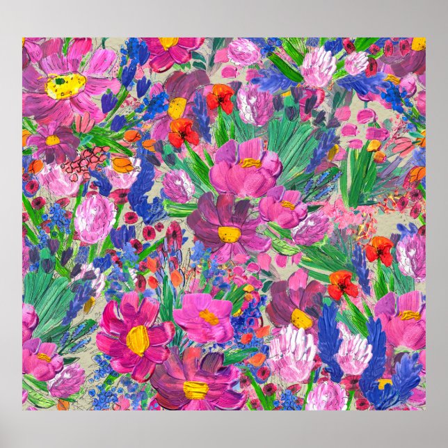 Vackra blommor: Wildblomma Watercolor Tapet Poster (Framsidan)