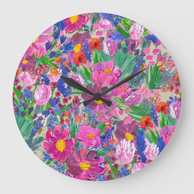 Vackra blommor: Wildblomma Watercolor Tapet Stor Klocka (Framsida)