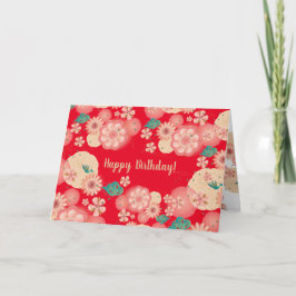 Vackra blomsterornament rosa trädgårdsblommor tack kort
