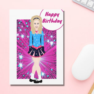Vackra Blond Irish Dancer, Rosa, Blue Birthday Kort