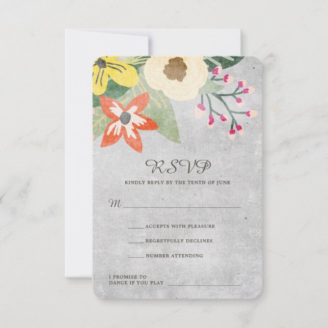 Vackra Blooms Bröllop OSA Card | Grått | ANPASSNIN (Framsida)