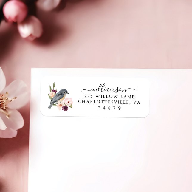 Vackra Bohemian Stil Watercolor Bird & Gren Returadress Etikett (Beautiful Bohemian Style Watercolor Bird & Branch Label)