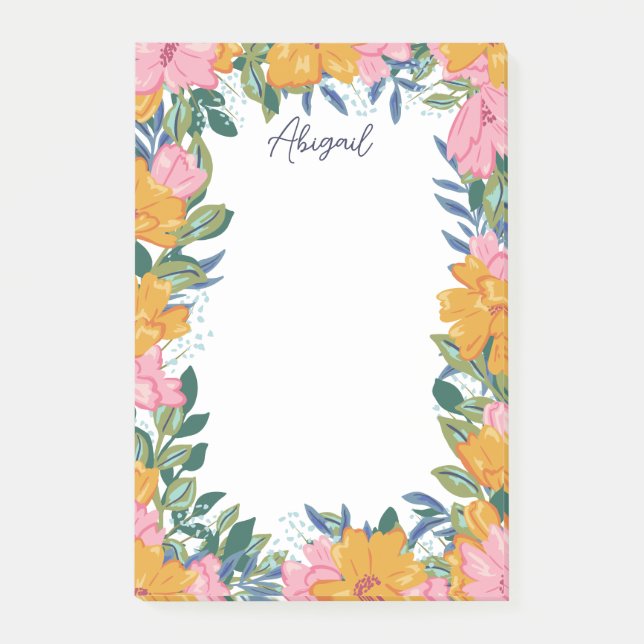 Vackra Boho-blommor - Anpassat namn Post-it Block (Framsida)