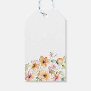 Vackra Boho Orange Rosa Akvarell Vilda Blommor Presentetikett