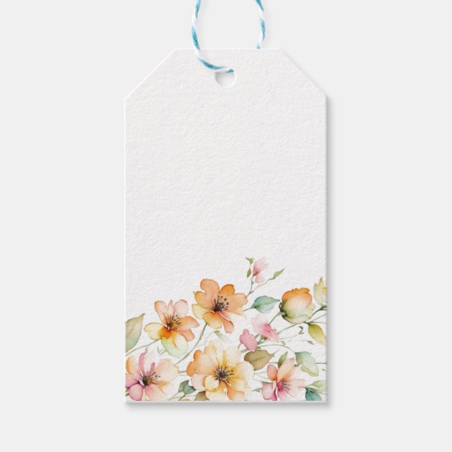 Vackra Boho Orange Rosa Akvarell Vilda Blommor Presentetikett (Framsidan)