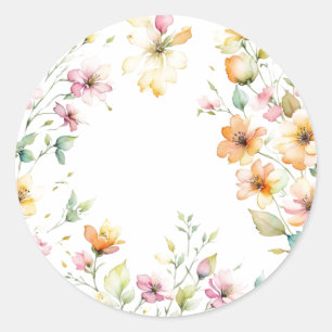 Vackra Boho Orange Rosa Akvarell Vilda Blommor Runt Klistermärke