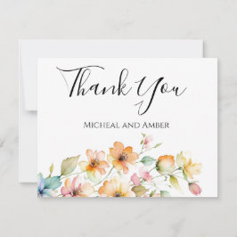 Vackra Boho Orange Rosa Akvarell Vilda Blommor Tack Kort