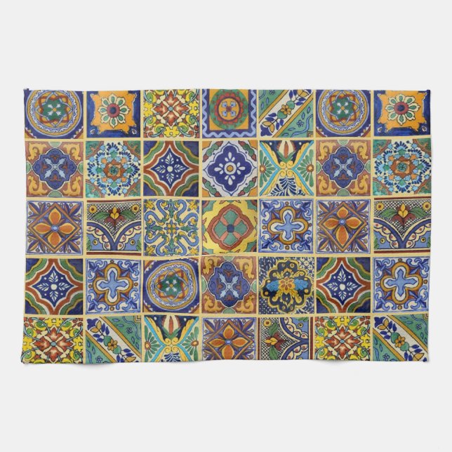 Vackra Boho Talavera-plattor Kökshandduk (Horisontell)